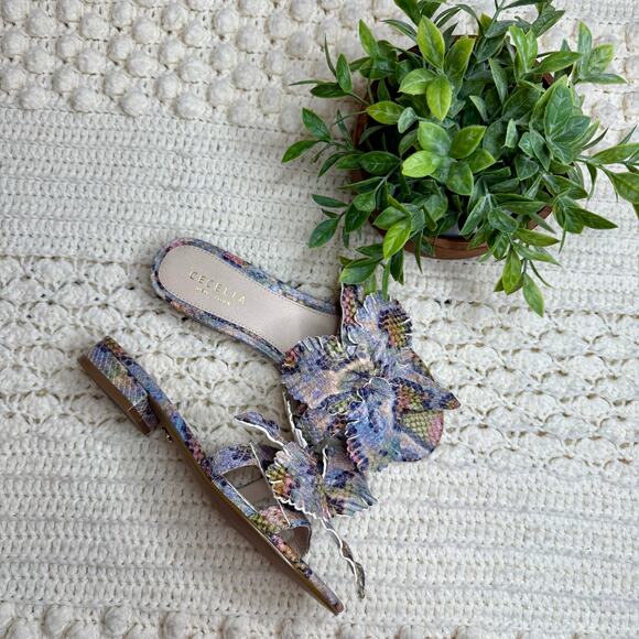 CECILIA NEW YORK ANTHROPOLOGIE Lila Slide Sandal Rainbow Snake 3D Flower Size 7 - Picture 11 of 12